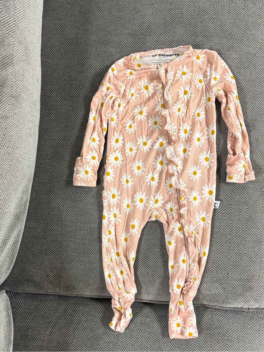 Daisy Print Pink Footed One-Piece Romper - Kids